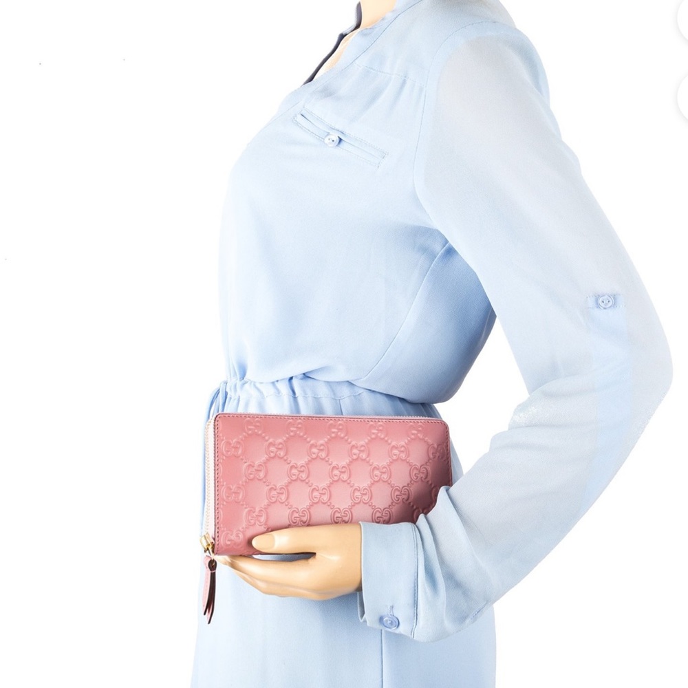 GUCCI Shima Pink Leather Zippy Continental Wallet